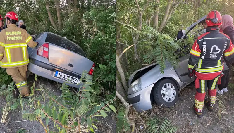 Balıkesir’de Otomobil Şarampole Yuvarlandı, İki Kişi Yaralandı